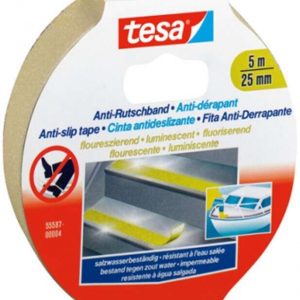 Tesa Anti-Slip Tape Cinta Antideslizante Adhesiva Fluorescente 5mx25mm - Fuerte Adhesion - Se Puede Cortar a Mano - Color Amarillo Fluorescente
