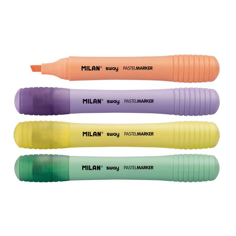 Milan Sway Expositor con 7 Packs de 4 Marcadores Pastel - Punta Biselada 2 - 4mm -  Ideal para Subrayar - Colores Pastel