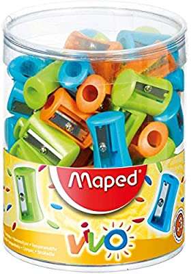 Maped Vivo Sacapuntas de Plastico con 1 Orificio - Cuchilla de Acero Afilada y Resistente - Colores Surtidos