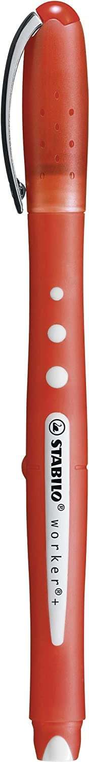 Stabilo Worker+ Colorful Boligrafo de Tinta Liquida - Trazo 0.5mm - Escritura Suave y Precisa - Cuerpo Entero de Caucho - Color Rojo