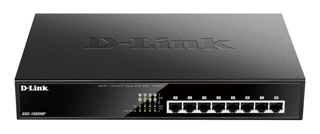 D-Link Switch 8 Puertos Gigabit 10/100/1000 Mbps - PoE+ 1 D-Link Switch 8 Puertos Gigabit 10/100/1000 Mbps - PoE+