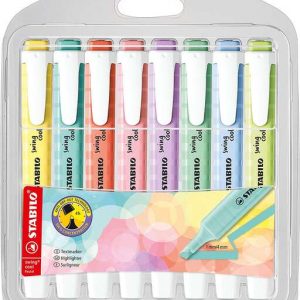 Stabilo Swing Cool Pastel Pack de 8 Marcadores Fluorescentes - Cuerpo Plano - Punta Biselada - Trazo entre 1 y 4mm - Tinta con Base de Agua - Colores Surtidos