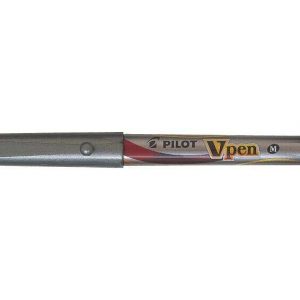 Pilot Pluma Estilografica V-Pen Silver - Desechable - Tinta Liquida - Punta de Acero - Trazo de 0.5mm - Color Rojo