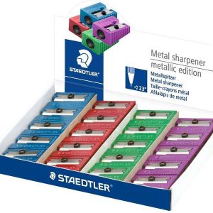 Staedtler Sacapuntas Metalico con Cuchilla de Metal - Angulo de Afilado de 23° - 1 Agujero - Colores Surtidos