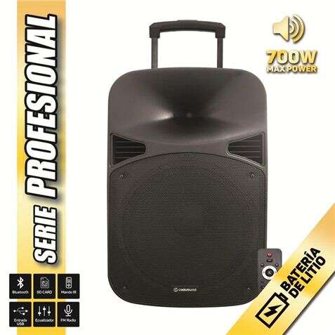 Coolsound Serie Pro Altavoz Autoamplificado Bluetooth 15" 700W Max Power con Bateria - USB, Entrada Mic. Jack 6.3mm - Asa y Ruedas de Transporte - Mando a Distancia