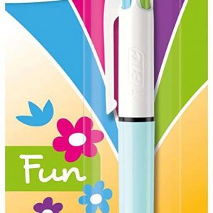 Bic 4 Colours Fun Boligrafo de Bola Retractil - Punta Media de 1.0mm - Tinta con Base de Aceite - Tinta de Colores: Rosa, Morado, Turquesa y Verde Lima