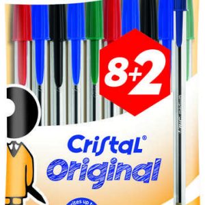 Bic Cristal Original Pack de 10 Boligrafos de Bola - Punta Redonda de 1.0mm - Trazo 0.4mm - Tinta con Base de Aceite - Colores Surtidos