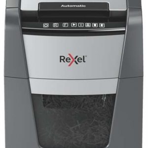 Rexel Optimum AutoFeed 90X Destructora Automatica de Corte en Particulas P-4 - Autoalimentacion 90 Hojas, Manual 8 Hojas - Anti Atasco - Capacidad de la Papelera 35L - Color Gris