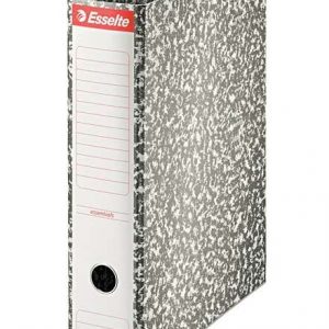 Esselte Archivador de Palanca Formato Folio - Lomo 75mm - Ollao y Cantoneras Metalicas - Capacidad para 500 Hojas - Forrado de Papel jaspeado - Color Gris Jaspeado