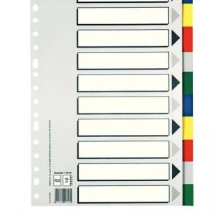 Esselte 713 Bolsa de 10 Separadores de Plastico - 10 Pestañas / 5 Colores - Multitaladro - Formato Folio