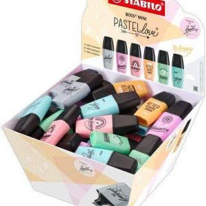 Stabilo Boss Mini Pastellove Expositor con 50 Marcadores Fluorescentes - Trazo entre 2 y 5mm - Tinta con Base de Agua - Antisecado - Colores Surtidos