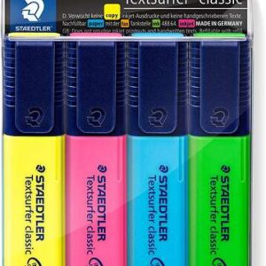Staedtler Textsurfer Classic 364 Pack de 4 Marcadores Fluorescentes - Secado Rapido - Trazo 1 - 5mm Aprox - Colores Surtidos