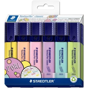 Staedtler Textsurfer Classic 364 Pastel Pack de 6 Marcadores Fluorescentes - Secado Rapido - Trazo 1 - 5mm Aprox - Colores Pastel Surtidos