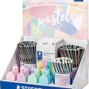Staedtler Expositor con 182 Piezas Surtidas - Modelos Lapices Noris 118, Lapices Noris 119, Portaminas Graphite 777, Estuches 146 C, Gomas 525 PS1, Afilalapices 512 PS2