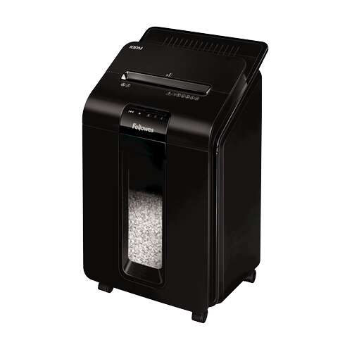 Fellowes AutoMax 100M Destructora de Papel Automatica Minicorte P-4 - Autoalimentacion 100 Hojas, Manual 10 Hojas - Papelera de 23L - Color Negro