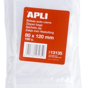 Apli Pack de 100 Bolsas Autocierre 80x120mm - Cierre Seguro - Aptas para Alimentos