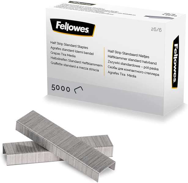 Fellowes Grapas 26/6 Media Carga - Capacidad de Grapado Aprox 25 Hojas - Caja de 5000 Grapas 1 Fellowes Grapas 26/6 Media Carga - Capacidad de Grapado Aprox 25 Hojas - Caja de 5000 Grapas