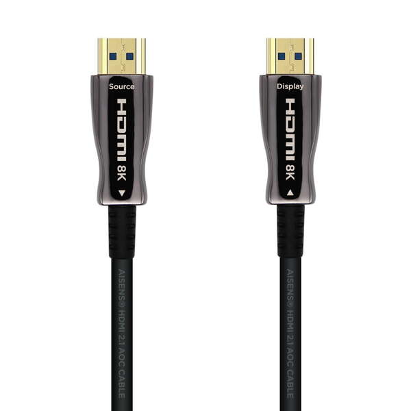 Aisens Cable HDMI V2.1 AOC (Active Optical Cable) Fibra Optica Ultra Alta Velocidad UHS 8K@60Hz 4K@120Hz 4:4:4 48Gbps - A/M-A/M - 30m - Color Negro