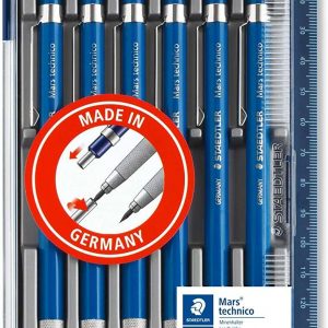 Staedtler Mars Technico 780 Pack de 6 Portaminas Tecnicos - Mina de 2mm - Zona de Agarre Hecha en Metal - Sacapuntas Integrado en el Mango