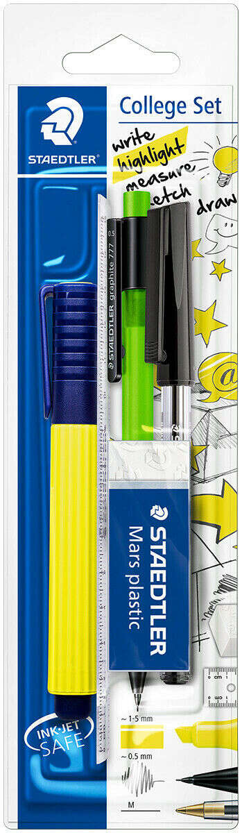 Staedtler Pack Escolar Compuesto por 1 Marcador Amarillo + 1 Goma de Borrar + 1 Boligrafo Negro + 1 Portaminas de 0.5mm + 1 Regla 1 Staedtler Pack Escolar Compuesto por 1 Marcador Amarillo + 1 Goma de Borrar + 1 Boligrafo Negro + 1 Portaminas de 0.5mm + 1 Regla