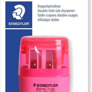 Staedtler Sacapuntas Doble Uso con Deposito - 2 Agujeros - De 8.2mm hasta 10.2mm - Color Rosa Neon