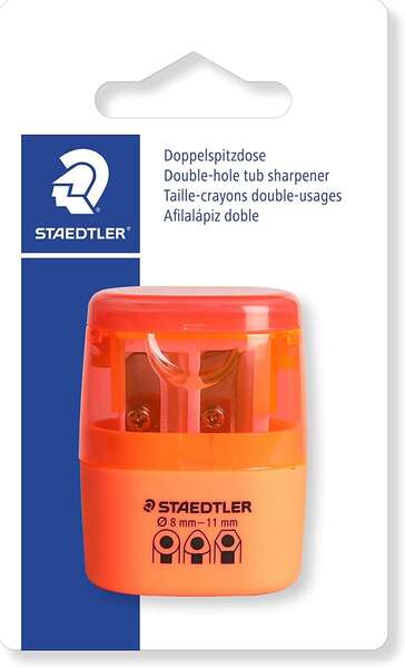 Staedtler Sacapuntas Doble Uso con Deposito - 2 Agujeros - De 8.2mm hasta 10.2mm - Color Naranja Neon 1 Staedtler Sacapuntas Doble Uso con Deposito - 2 Agujeros - De 8.2mm hasta 10.2mm - Color Naranja Neon