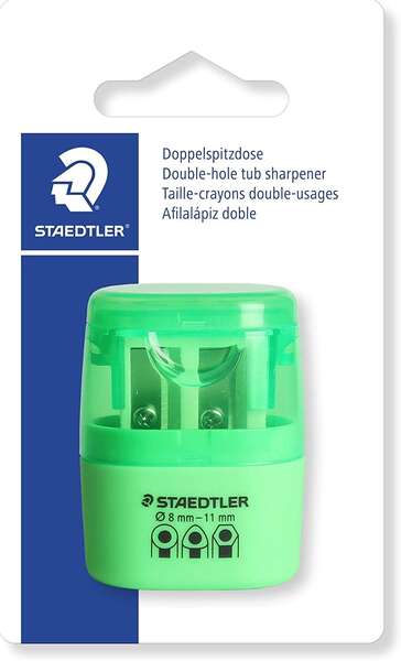 Staedtler Sacapuntas Doble Uso con Deposito - 2 Agujeros - De 8.2mm hasta 10.2mm - Color Verde Neon 1 Staedtler Sacapuntas Doble Uso con Deposito - 2 Agujeros - De 8.2mm hasta 10.2mm - Color Verde Neon