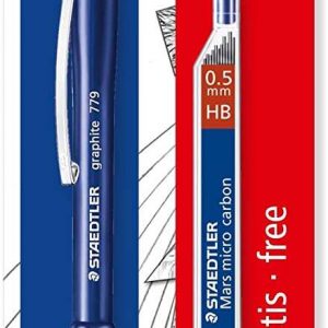 Staedtler Pack de 1 Portaminas 779 de 0.5mm + 1 Tubo de 12 Minas - Zona de Agarre Ergonomica - Resistente a Roturas