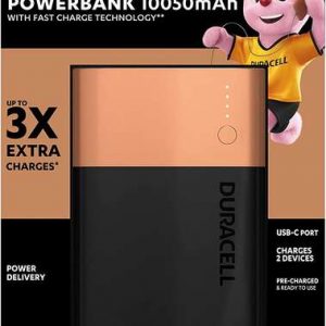 Duracell Bateria Externa/Power Bank 10050mAh PD 18W y QC 3.0 - 1x USB-A, 1x USB-C - Indicadores Led - 2 Dispositivos Simultaneamente