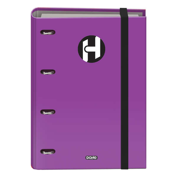 Dohe Serie Icon Carpeta de 4 Anillas Formato A4 con Recambio de 100 Hojas de 90 gr y 4 Taladros - Cierre con Goma Elastica - Anillas de 35mm - Color Morado
