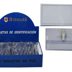 Bismark Portanombres con Pinza y Alfiler - Medidas 9,5x5,7cm - Uñero para Facil Intercambio de las Etiquetas - Transparente
