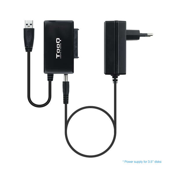 Tooq Adaptador USB 3.0 USB-A a SATA para Discos Duros de 2.5” y 3.5” con Alimentador - Color Negro