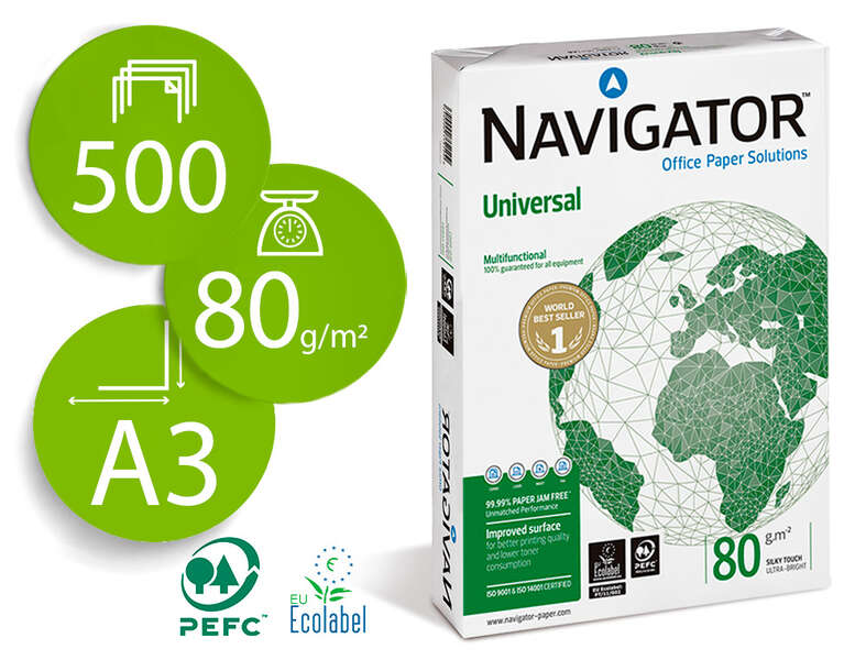 Navigator Papel A3 80gr 297x420mm (500 Hojas) Blanco 1 Navigator Papel A3 80gr 297x420mm (500 Hojas) Blanco
