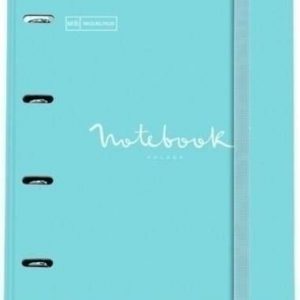 Miquel Rius Emotions Carpebloc 5 Archivador de 4 Anillas Formato A4 + Recambio de 100 Hojas con Banda en 5 Colores - Cubiertas de Carton Forrado - Cierre con Goma Elastica - Color Azul Cielo