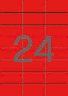 Apli Pack de 480 Etiquetas Rectangulares 70x37mm - 20 Hojas por 24 Etiquetas - Adhesivo Permanente - Cantos Rectos - Color Rojo