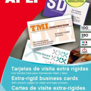 Apli Pack de 100 Tarjetas de Visita 250g - 10 Hojas por 10 Trajetas - Cantos Rectos - Color Blanco Mate