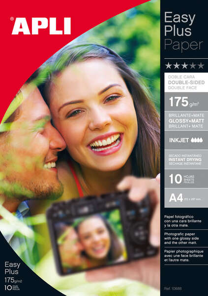 Apli Pack de 10 Hojas Papel Fotografico Photobright Doble Cara A4 175g - Brillante en una Cara y Mate en la otra - Indicado para Impresoras Fotograficas 1 Apli Pack de 10 Hojas Papel Fotografico Photobright Doble Cara A4 175g - Brillante en una Cara y Mate en la otra - Indicado para Impresoras Fotograficas