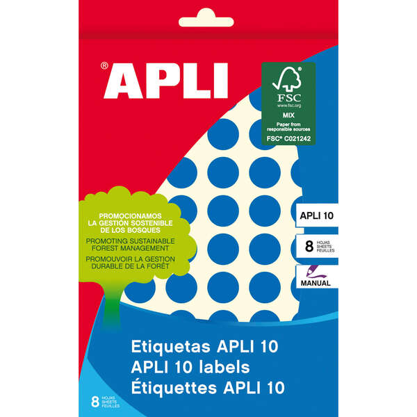 Apli Pack de 616 Etiquetas Redondas Ø13mm - 8 Hojas por 77 Etiquetas - Adhesivo Permanente - Aptas para Escritura Manual - Color Azul