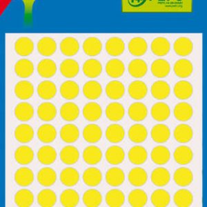 Apli Minibolsa de 288 Etiquetas Redondas Ø 8mm - 3 Hojas por 96 Etiquetas - Adhesivo Permanente - Color Amarillo Fluor