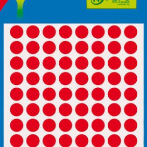 Apli Minibolsa de 288 Etiquetas Redondas Ø 8mm - 3 Hojas por 96 Etiquetas - Adhesivo Permanente - Color Rojo Fluor