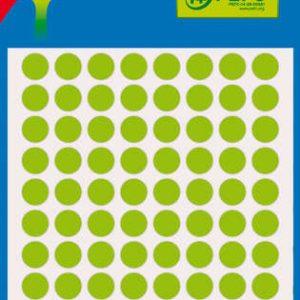 Apli Minibolsa de 288 Etiquetas Redondas Ø 8mm - 3 Hojas por 96 Etiquetas - Adhesivo Permanente - Color Verde Fluor