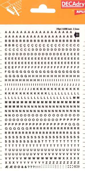Apli Letras Transferibles Mayusculas Negras 2.5mm 730 Caracteres