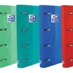Oxford Europeanbinder Touch Carpeta de 4 Anillas Formato A4+ con Recambio Cuadriculado 5x5mm y 4 Taladros - Tapa Tacto Suave - Cierre con Goma Elastica - Colores Surtidos