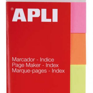 Apli Pack de 160 Indices Adhesivos de Papel 50x20mm - 40 Indices por Color - Faciles de Despegar - Organiza Tus Documentos - Colores Amarillo, Rosa, Naranja y Verde