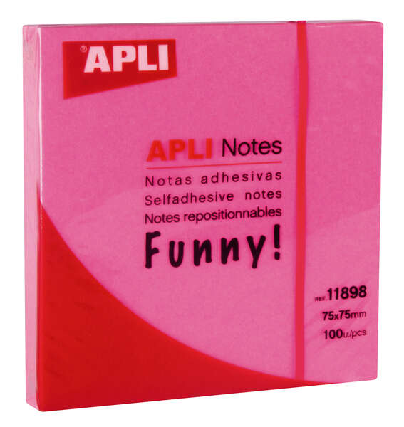 Apli Funny Bloc de 100 Notas Adhesivas 75x75mm - Adhesivo de Calidad - Facil de Despegar - Color Rosa Fluor 1 Apli Funny Bloc de 100 Notas Adhesivas 75x75mm - Adhesivo de Calidad - Facil de Despegar - Color Rosa Fluor