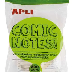 Apli Notas Adhesivas Comic 70x70mm - Bloc 200 Hojas - 4 Colores Surtidos - Fluorescentes