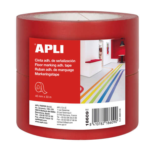 Apli Cinta de Señalizacion Adhesiva PVC 40x33mm 160Μm - Desbobinado Silencioso - Adhesivo Solvente - Resistente a Rayos UV