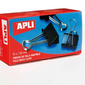 Apli Pack de 12 Pinzas Abatibles 15x32mm - Clips de Acero Templado en Negro - Asas en Acabado Niquel - Sujecion Optima hasta 120 Hojas