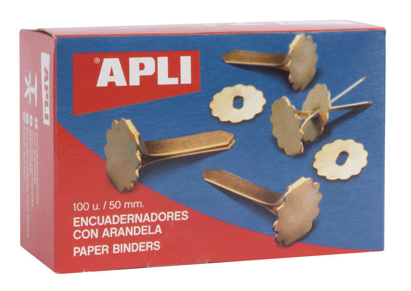 Apli Encuadernadores Metalicos con Arandela - 50mm - Incluyen Arandela para Embellecer y Evitar Rozaduras - Caja de 100 Unidades 1 Apli Encuadernadores Metalicos con Arandela - 50mm - Incluyen Arandela para Embellecer y Evitar Rozaduras - Caja de 100 Unidades