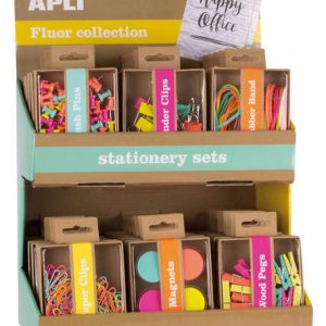 Apli Fluor Collection Expositor de Productos Basicos - Colores Surtidos Fluor - Diseño Moderno - Incluye Push Pins, Gomas Elasticas, Pinzas Abatibles, Clips, Pinzas de Madera E Imanes